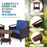 3-Piece Patio Furniture Set – Outdoor Rattan Sofa & Side Table with Acacia Wood Frame, Navy Blue Cushions (Removable & Washable)