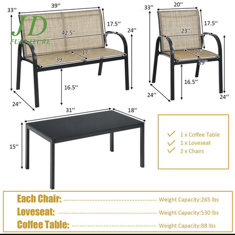 4PCS Patio Conversation Furniture Set All-Weather Garden Outdoor Brown