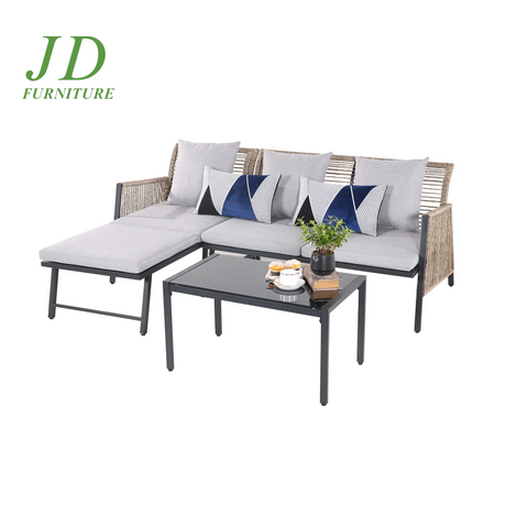 Outdoor Furniture Set - 3 Piece Metal Reclining Outdoor Conversation Sets with Cushion, Gray/Gray