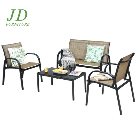 4PCS Patio Conversation Furniture Set All-Weather Garden Outdoor Brown