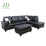Convertible L-Shaped Sectional Sofa – Black Couch for Small Living Room (Without Ottoman)