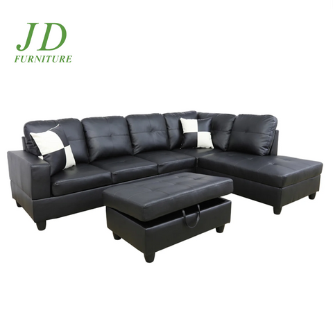 Convertible L-Shaped Sectional Sofa – Black Couch for Small Living Room (Without Ottoman)