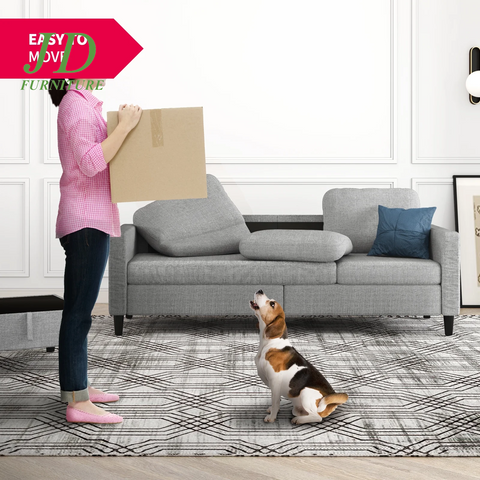 Small Space Sectional Sofa – L-Shaped with Storage Ottoman & Movable Modules, Light Grey Linen Living Room Couch
