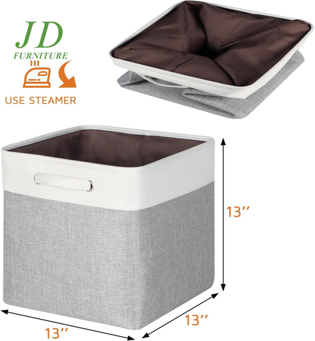Set of 3 Large Foldable Storage Cubes – 13x13x13" Gray Bins with Handles for Closet & Shelf Organization