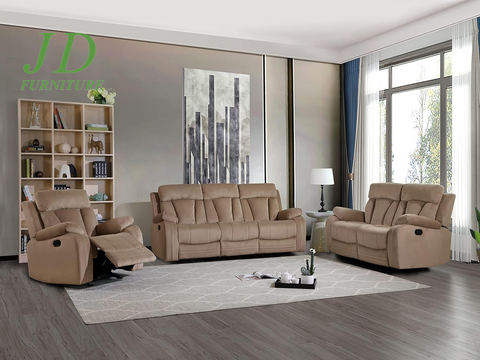 Elton 3-Piece Beige Reclining Sofa Set – Microfiber Sofa, Loveseat & Chair with Lumbar Support & Extra Padding, 6-Seater