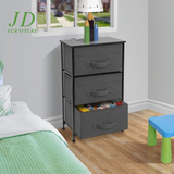 3-Drawer Nightstand – Bedside Table with Fabric Bins, Wood Top & Steel Frame for Bedroom, Office, or Dorm