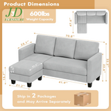 70" L-Shaped Sectional Sofa – 3-Seat Gray Couch with Reversible Chaise for Small Spaces & Apartments