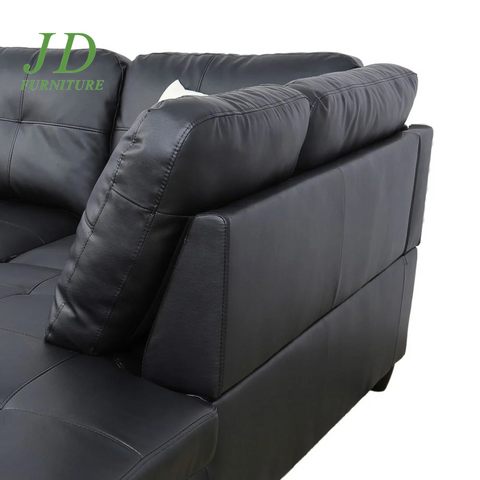 Convertible L-Shaped Sectional Sofa – Black Couch for Small Living Room (Without Ottoman)