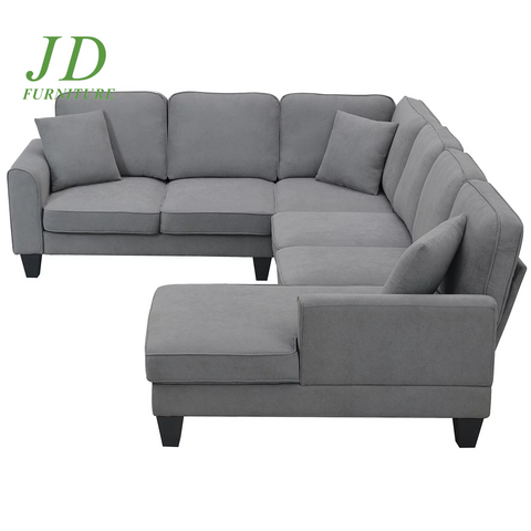 Convertible U-Shaped Modular Sectional Sofa – 7-Seat Fabric Sleeper Couch with Chaise & Recliner, Dark Gray