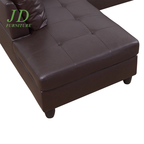 Modern L-Shaped Faux Leather Sectional Sofa Set – Brown Couch with 17.5" Back Height for Living Room (No Ottoman)