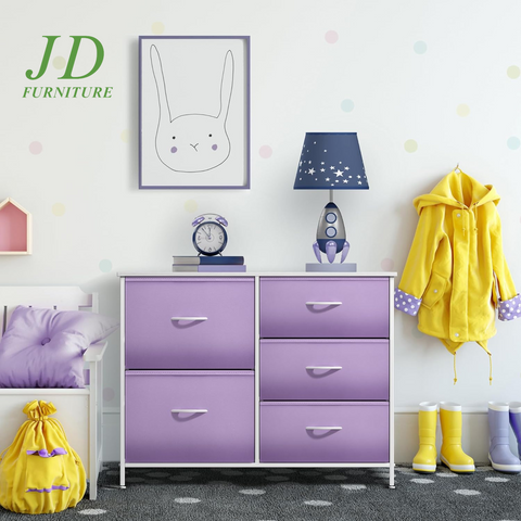 5-Drawer Kids Dresser – Storage Chest with Steel Frame, Wood Top & Tie-Dye Fabric Bins for Bedroom, Nursery & Closet
