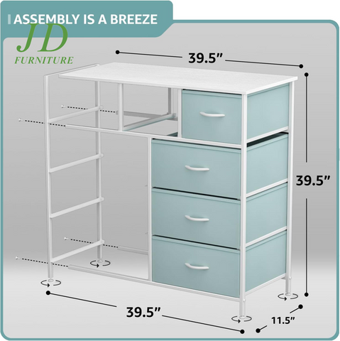 Kids 9-Drawer Dresser – Aqua Fabric Storage Chest with Wood Top & Steel Frame for Bedroom, Closet, or Office