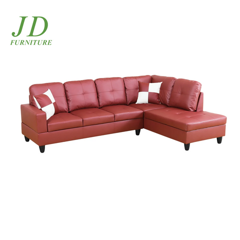 Semi PU Leather Sectional Sofa Couch Living Room Furniture Sets, Modern L Shaped Sectional Sofa Set, Red(No Ottoman)