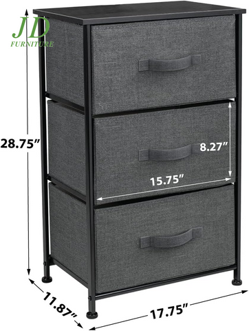 3-Drawer Nightstand – Bedside Table with Fabric Bins, Wood Top & Steel Frame for Bedroom, Office, or Dorm