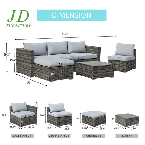 Eudy 6 Piece Rattan Sectional Seating Group with Cushions