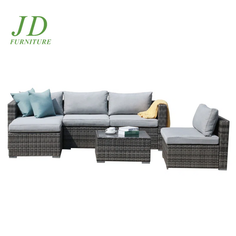 Eudy 6 Piece Rattan Sectional Seating Group with Cushions