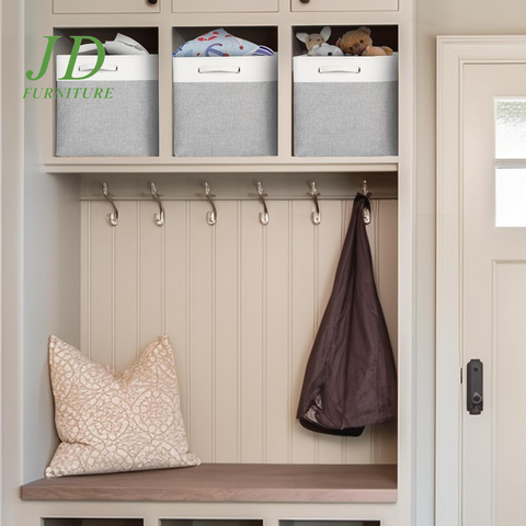 Set of 3 Large Foldable Storage Cubes – 13x13x13" Gray Bins with Handles for Closet & Shelf Organization