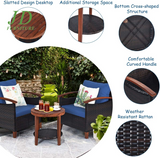 3-Piece Patio Furniture Set – Outdoor Rattan Sofa & Side Table with Acacia Wood Frame, Navy Blue Cushions (Removable & Washable)