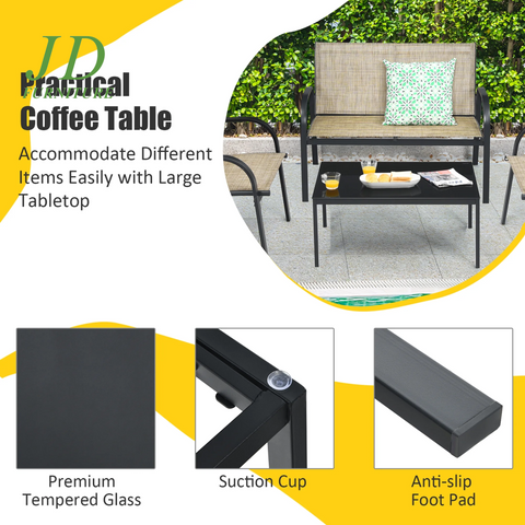 4PCS Patio Conversation Furniture Set All-Weather Garden Outdoor Brown