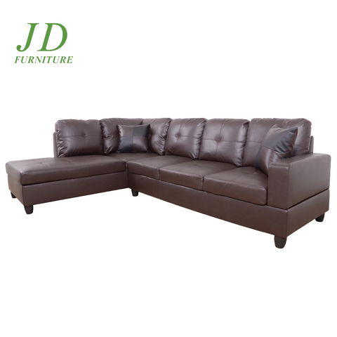 Modern L-Shaped Faux Leather Sectional Sofa Set – Brown Couch with 17.5" Back Height for Living Room (No Ottoman)