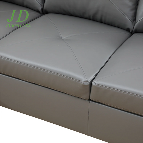 Modern L-Shaped Faux Leather Sectional Sofa – 4-Seat Dark Grey Couch with 16" Back Height for Living Room (No Ottoman)