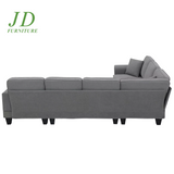 Convertible U-Shaped Modular Sectional Sofa – 7-Seat Fabric Sleeper Couch with Chaise & Recliner, Dark Gray