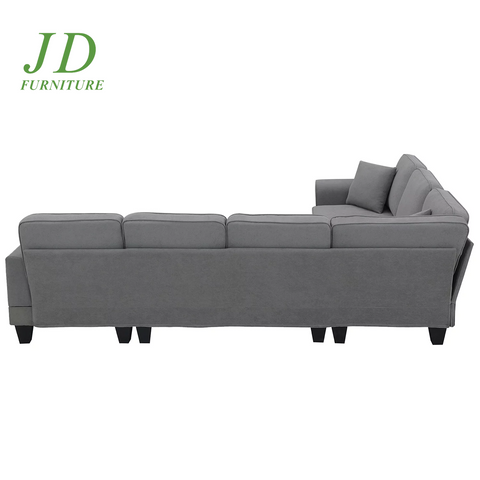 Convertible U-Shaped Modular Sectional Sofa – 7-Seat Fabric Sleeper Couch with Chaise & Recliner, Dark Gray