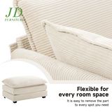 Sectional Sofa with Ottoman, Small L Shaped Free Combination Corduroy Couch Furniture Sets for Living Room, Beige