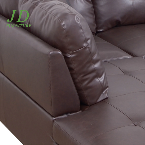 Modern L-Shaped Faux Leather Sectional Sofa Set – Brown Couch with 17.5" Back Height for Living Room (No Ottoman)