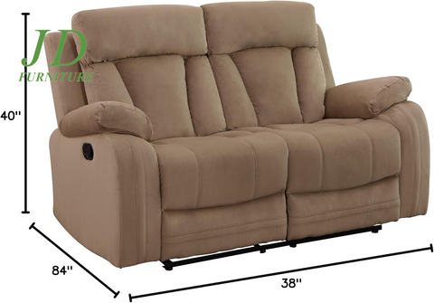 Elton 3-Piece Beige Reclining Sofa Set – Microfiber Sofa, Loveseat & Chair with Lumbar Support & Extra Padding, 6-Seater
