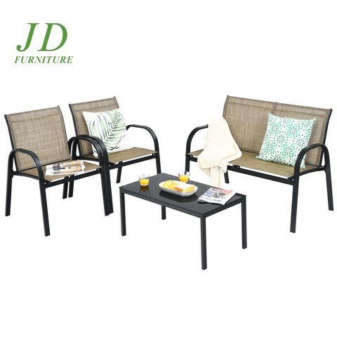 4PCS Patio Conversation Furniture Set All-Weather Garden Outdoor Brown