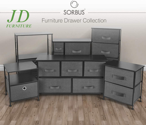 3-Drawer Nightstand – Bedside Table with Fabric Bins, Wood Top & Steel Frame for Bedroom, Office, or Dorm
