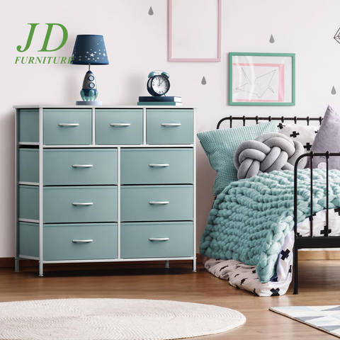 Kids 9-Drawer Dresser – Aqua Fabric Storage Chest with Wood Top & Steel Frame for Bedroom, Closet, or Office