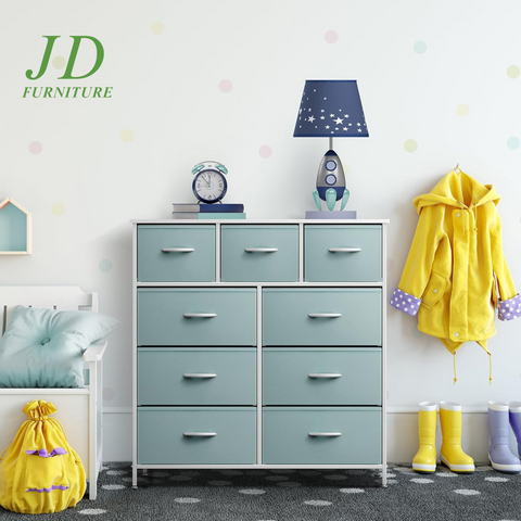 Kids 9-Drawer Dresser – Aqua Fabric Storage Chest with Wood Top & Steel Frame for Bedroom, Closet, or Office