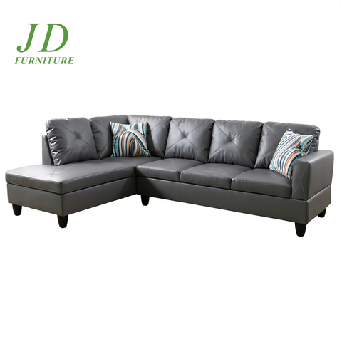 Modern L-Shaped Faux Leather Sectional Sofa – 4-Seat Dark Grey Couch with 16" Back Height for Living Room (No Ottoman)