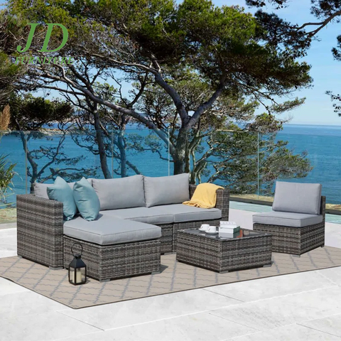Eudy 6 Piece Rattan Sectional Seating Group with Cushions