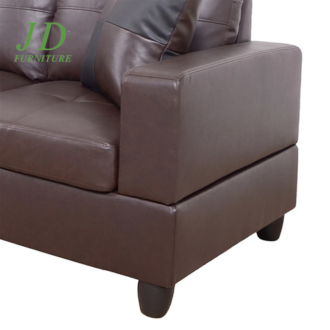 Modern L-Shaped Faux Leather Sectional Sofa Set – Brown Couch with 17.5" Back Height for Living Room (No Ottoman)