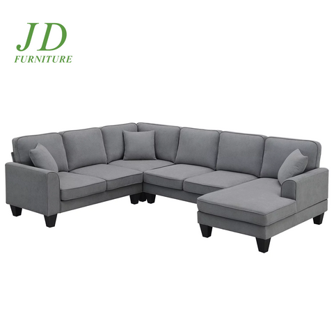 Convertible U-Shaped Modular Sectional Sofa – 7-Seat Fabric Sleeper Couch with Chaise & Recliner, Dark Gray
