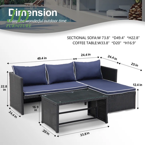 Lotis 3 Piece Rattan Sofa Seating Group with Cushions