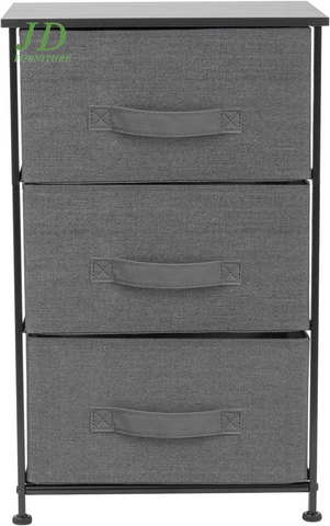 3-Drawer Nightstand – Bedside Table with Fabric Bins, Wood Top & Steel Frame for Bedroom, Office, or Dorm