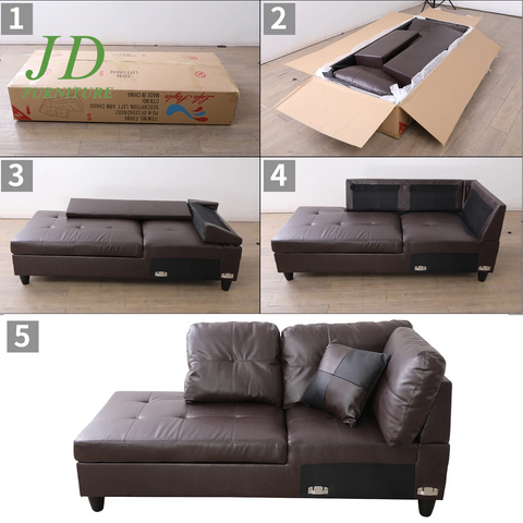 Modern L-Shaped Faux Leather Sectional Sofa Set – Brown Couch with 17.5" Back Height for Living Room (No Ottoman)
