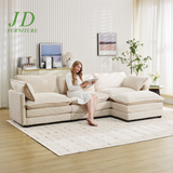Sectional Sofa with Ottoman, Small L Shaped Free Combination Corduroy Couch Furniture Sets for Living Room, Beige