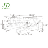 Modern L-Shaped Faux Leather Sectional Sofa Set – Brown Couch with 17.5" Back Height for Living Room (No Ottoman)