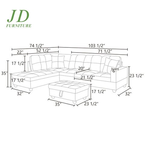 Modern L-Shaped Faux Leather Sectional Sofa Set – Brown Couch with 17.5" Back Height for Living Room (No Ottoman)