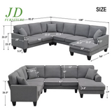 Convertible U-Shaped Modular Sectional Sofa – 7-Seat Fabric Sleeper Couch with Chaise & Recliner, Dark Gray