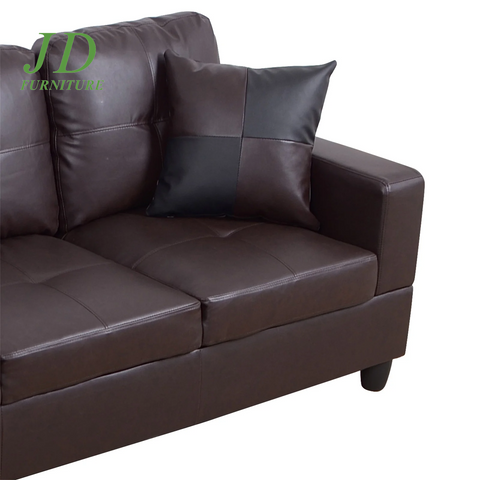 Modern L-Shaped Faux Leather Sectional Sofa Set – Brown Couch with 17.5" Back Height for Living Room (No Ottoman)