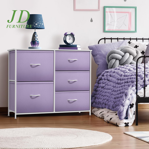 5-Drawer Kids Dresser – Storage Chest with Steel Frame, Wood Top & Tie-Dye Fabric Bins for Bedroom, Nursery & Closet
