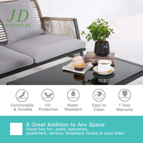 Outdoor Furniture Set - 3 Piece Metal Reclining Outdoor Conversation Sets with Cushion, Gray/Gray