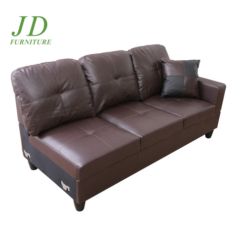Modern L-Shaped Faux Leather Sectional Sofa Set – Brown Couch with 17.5" Back Height for Living Room (No Ottoman)